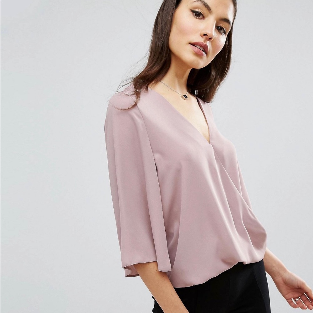 ASOS Drape Wrap Top with Fluted Sleeves